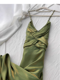 Amozae-dress to impress party dress nye outfits Green Suspender Evening Dress French Style Slim Green Party Dress YM1695