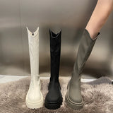 Amozae-Platform Women Knee High Boots Fashion Back Zippers Shoes Autumn Winter Thick Heel Women's Knight Long Booties-Platform boots