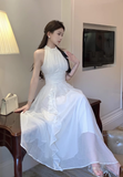 Amozae-birthday dress pretty outfits Elegant Halter Neck White Ruffled Maxi Dress