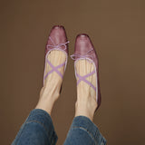 Amozae-Genuine Leather Mary Jane Shoes Women Chunky Heel Ballet Flats with Cross Elastic Strap Retro Casual Pumps for Daily Commuting