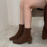 Amozae-Winter Women Stretch Modern Sock Boots Fashion Square Toe Short Booties Concise Thick Heels Shoes-Platform boots