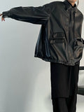 Amozae-Retro Oversized Schwarze Faux Lederjacke mit Reißverschluss- Streetwear y2k outfits Fall Outfits Christmas Thanksgiving Gift New Year's Eve
