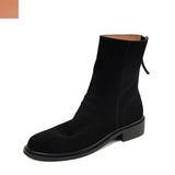 Amozae-Women Autumn and Winter Round Toe Low Heel Mid Calf Boot Ladies Back Zipper Cow Suede Chunky Heel Elegant Style Boots Size 34-40