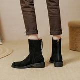 Amozae-Women Autumn and Winter Round Toe Low Heel Mid Calf Boot Ladies Back Zipper Cow Suede Chunky Heel Elegant Style Boots Size 34-40