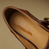 Amozae-Women New Cowhide Leather Square Toe Vintage Shoes Spring Low Heels Belt Buckle Flat Retro Office Ladies Casual Pumps Femmes