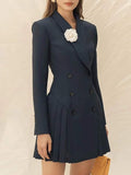 Amozae-nye outfits back to school dress  Double Breasted Pleated Hem Blazer Dress
