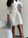 Amozae-nye outfits back to school dress  Double Breasted Pleated Hem Blazer Dress