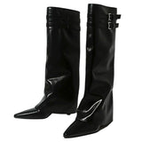 Amozae-back to school outfits Catwalk Double Buckle Knee-High Boots