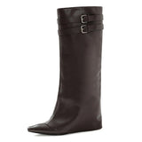 Amozae-back to school outfits Catwalk Double Buckle Knee-High Boots