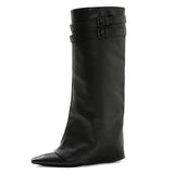 Amozae-back to school outfits Catwalk Double Buckle Knee-High Boots