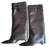 Amozae-back to school outfits Catwalk Double Buckle Knee-High Boots