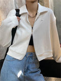 Amozae-Fall Outfits -Crop jacket with zip in white or grey- Streetwear y2k outfits Fall Outfits Christmas Thanksgiving Gift New Year's Eve