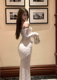 Amozae-birthday dress pretty outfits Gorgeous Off - Shoulder Ivory Lace Mermaid Maxi Dress