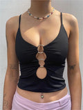 Amozae-Crop cami top with O-ring neckline- Streetwear y2k outfits Fall Outfits Christmas Thanksgiving Gift New Year's Eve