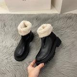 Amozae-Autumn Winter Warm Fur Women Ankle Boots Fashion Elegant Back Zippers Shoes Thick Heel Women's Short Booties-Platform boots