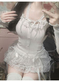 Amozae-Y2k Lace Sweet Girl Korea Summer Skirts Women Clothes White MIni Skirt High waist Loose Grunge Kawaii Cute A-line Fluffy Skirt