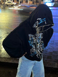 Amozae-Fall Outfits -Zip up hoodie with glittering rhinestones and face motif- Streetwear y2k outfits Fall Outfits Christmas Thanksgiving Gift New Year's Eve