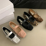 Amozae-Leopard Print Women Mary Jane Shoes Fashion Shallow Butterfly-knot Flats Retro Style Ladies Comfort Soft Sole Ballerina Shoes-Platform boots