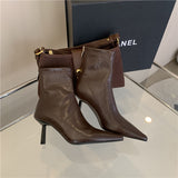 Amozae-2025 Spring Pointed Toe Women Modern Ankle Boots Fashion Soft Leather Short Booties Concise High Heels Shoes-Platform boots