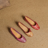 Amozae-New Women's Genuine Cowhide Leather Ballet Flats Bow Decor Soft Sole Flat Shoes Spring Autumn Low Cut Round Toe Casual Comfort
