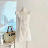 Amozae-Vest Dress With Small Flying Sleeves French Style 2025 Summer New Style Retro Pure Pure First Love Temperament Slim Short Dress
