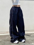 Amozae-Marineblaue Retro Sport Baggy Hose mit Streifen- Streetwear y2k outfits Fall Outfits Christmas Thanksgiving Gift New Year's Eve