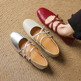 Amozae-Women Flat Heels Genuine Leather Shoes Summer Fashion Mary Jane Shoes Ladies Round Toe Belt Buckle Classic Casual Pumps
