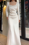 Amozae-dress to impress party dress nye outfits Elegant White Slit Prom Dress Women's Long Sleeve Birthday Dress YM1696