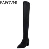 Amozae-Winter Woman Over the Knee High Boots Fashion Slip On Sock Long Boots Shoes Ladies Elegant Square Heel Women's Footwear-Platform boots