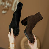 Amozae-Women Elegant High Heel Slip-on Platform Streetwear Short Boots Ladies Fashion Autumn Winter Square Heel Round Toe Stretch Boots