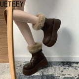 Amozae-Platform Women Modern Snow Boots Fashion Short Plush Short Booties Autumn Winter Women's Warm Shoes-Platform boots