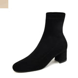 Amozae-2023 New Spring and Autumn British Style Round Toe Socks Stretch Boots Women Suede Thick Heel High heel Elastic Thin Short Boots