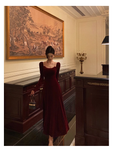 Amozae-dress to impress party dress nye outfits Red Velvet Dress Vintage Long Prom Dress YM1663