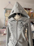 Amozae-Kawaii Hoodie Winte Clothes Vintage 2000s Hoodies Zip Up Hoody Cute Korea Slim Streetwear Sweet Girl Sweatshirts Cat Y2k Tops