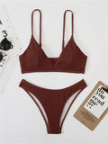 Amozae-Plain smocked V-neck bikini set- Streetwear y2k outfits Fall Outfits Christmas Thanksgiving Gift New Year's Eve