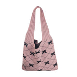 Amozae-Back To School Gifts Bow Print Coquette Knitted Tote Bag