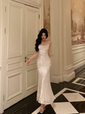 Amozae-dress to impress party dress nye outfits Gorgeous Mermaid Spaghetti Straps Satin Prom Dresses Party Gown  YM1620