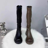 Amozae-Vintage Women Knee High Boots Fashion Platform Thick Heel Shoes Autumn Winter Ladies Knight Long Botas De Mujer-Platform boots