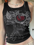 Amozae-Rib crop tank top with heart rhinestone motif- Streetwear y2k outfits Fall Outfits Christmas Thanksgiving Gift New Year's Eve