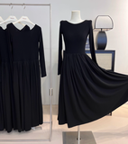 Amozae-dress to impress party dress nye outfits Hepburn Style Early Autumn New A-line Dress U-neck Black Birthday Outfits YM1774