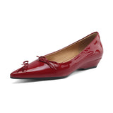 Amozae-New Women's Slip-On Wedge Heel Pointed Toe Shallow Butterfly-knot Decorated Casual Pumps Cute Versatile Flats for Office Commute