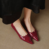 Amozae-New Women's Slip-On Wedge Heel Pointed Toe Shallow Butterfly-knot Decorated Casual Pumps Cute Versatile Flats for Office Commute