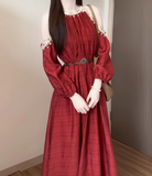 Amozae-dress to impress party dress nye outfits Red Off-the-shoulder Dress Bohemian Holiday Maxi Dress YM1764