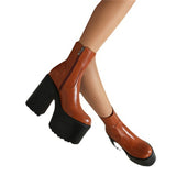 Amozae-Back To School Gifts Chunky Heel Round Toe Platform Boots