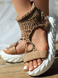 Amozae-Braided Knit O-Ring Platform Sandals