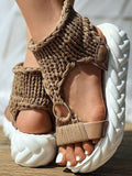 Amozae-Braided Knit O-Ring Platform Sandals