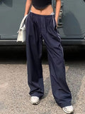 Amozae-Marineblaue Retro Sport Baggy Hose mit Streifen- Streetwear y2k outfits Fall Outfits Christmas Thanksgiving Gift New Year's Eve