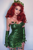 Amozae-hoco dresses -Fairy Elf Halloween Ivy Trim Glove Sleeveless Sequin Party Mini Dress - Green