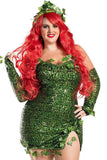 Amozae-hoco dresses -Fairy Elf Halloween Ivy Trim Glove Sleeveless Sequin Party Mini Dress - Green