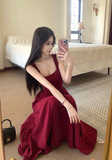 Amozae-birthday dress pretty outfits Stylish Sleeveless Maroon Knit Maxi Dress with Shoulder Straps